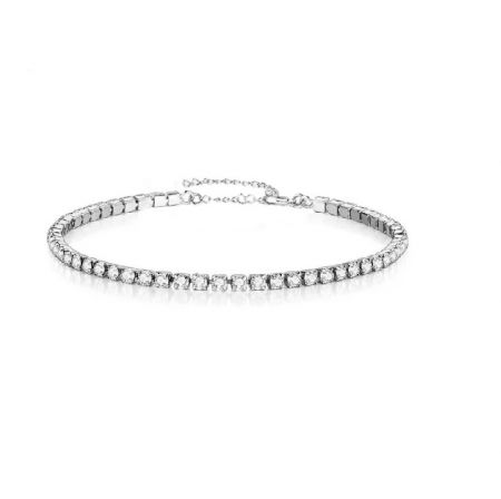 Crystal RVS Armband - Een close-up van de Crystal RVS Armband in een zilveren afwerking, die het delicate ontwerp toont met sprankelende kristallen of cubic zirconia steen inleg.