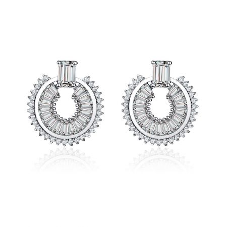 Stunning Clear CZ Earring - Front view of the Stunning Clear CZ Earring, showcasing its circular design with a central cubic zirconia surrounded by smaller stones.