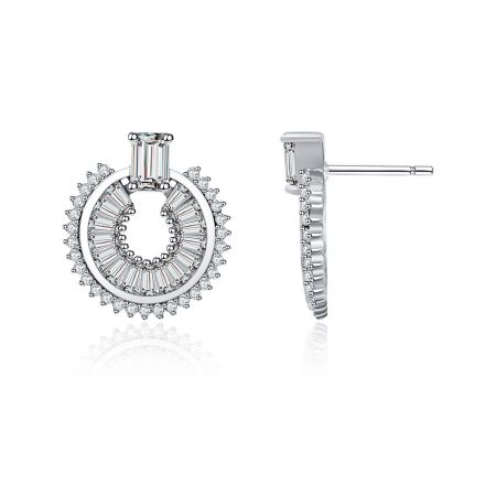 Detailed close-up of the Stunning Clear CZ Earring, highlighting the multiple layers of small and baguette-cut stones.