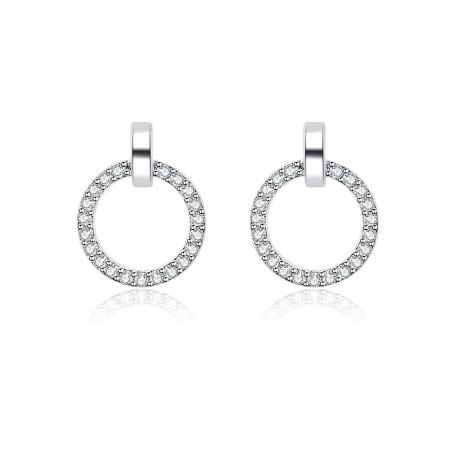 Rhodium Circle Pave Stud Earring - A close-up of the Rhodium Circle Pave Stud Earring, showcasing the brilliant micro-paved cubic zirconia stones on a rhodium-plated brass base.