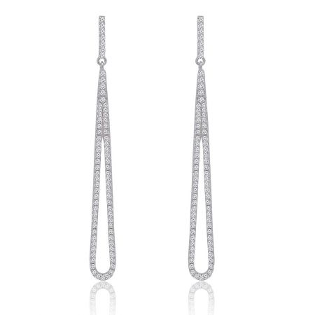 Cubic Zirconia Teardrop Dangle Earrings - A pair of elegant Cubic Zirconia Teardrop Dangle Earrings in rhodium-plated sterling silver, featuring a sparkling paperclip design.