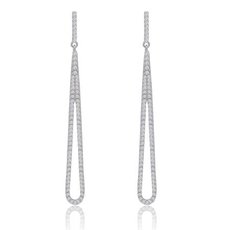 Cubic Zirconia Teardrop Dangle Earrings - A pair of elegant Cubic Zirconia Teardrop Dangle Earrings in rhodium-plated sterling silver, featuring a sparkling paperclip design.