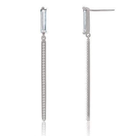 Detailed view of the Cubic Zirconia Long Dangling Earrings, highlighting the rectangular stones and delicate stone chains.