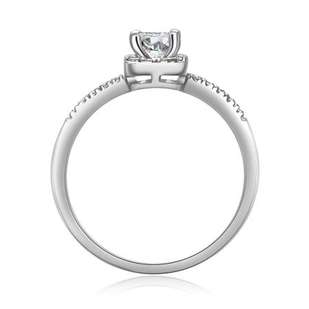 Close-up detail of the Elegance Square CZ Tower Ring, showing the cushion-cut central stone and elegant band design.