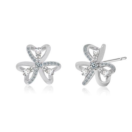 Detailed view of the 3 Hearts Clover and CZ Ear Post, showing both the front design and the post-back closure for a secure fit.