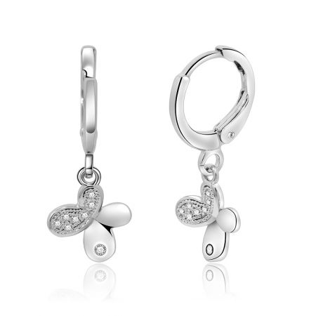 An alternative view of the Silver Butterfly Drop Earring, highlighting the clear cubic zirconia stones on its delicate butterfly wings.