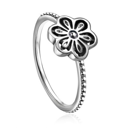 Perfil lateral del anillo de flor margarita de plata esterlina S925.
