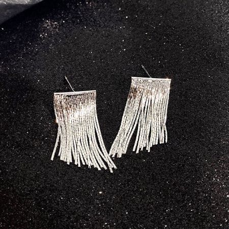 Una foto di prodotto elegante della coppia di orecchini a frangia in argento.