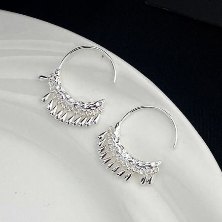 Un paio di orecchini a cerchio in argento con un delicato design a frange.