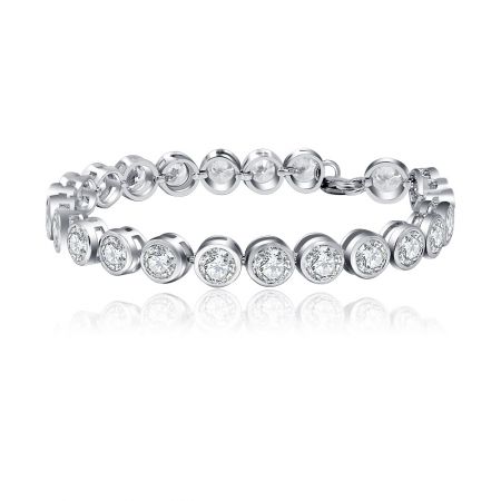 Close-up detail of the Bezel Set CZ Tennis Bracelet, highlighting the secure bezel setting of each sparkling cubic zirconia stone.