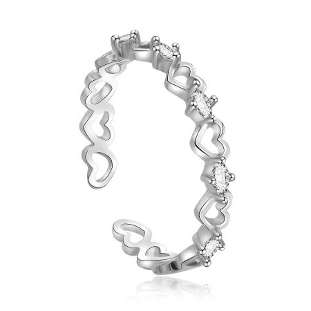 Angled view of the Fashion Heart Eternity Band Ring, showcasing its intricate side profile.