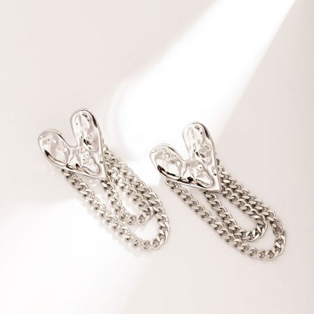 A pair of unique heart-shaped earrings featuring three delicate chain loops.