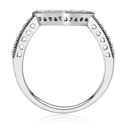 Detail shot of the Square Silhouette Ring's band, revealing the delicate heart-shaped cut-outs.