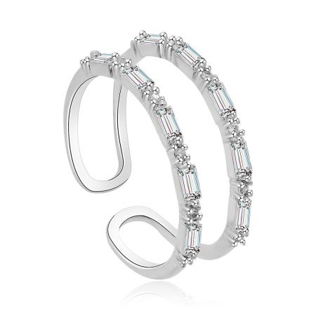 Round and Baguette CZ Fashion Ring - A stunning jewelry piece featuring brilliant baguette-cut cubic zirconia, showcasing the exquisite design and sparkle representative of the Round and Baguette CZ Fashion Ring.