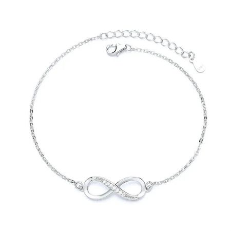 Detailed view of the minimalist silver infinity bracelet, a perfect sentimental gift.
