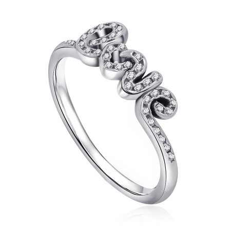 Detaljerad sidovy av Vintage Love Letter Ring som visar dess intrikata band och steninställningar.