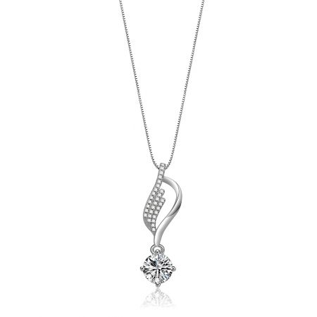 One Blissful Journey Necklace - Front view of the One Blissful Journey Necklace, showcasing its rhodium-plated finish and sparkling cubic zirconia pendant on a white background.