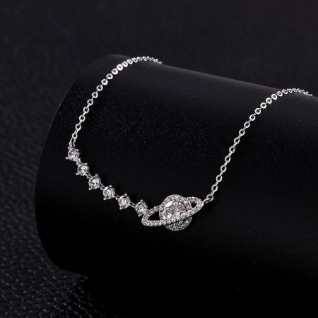 Detailed view of the celestial star and planet pendant in 925 sterling silver.