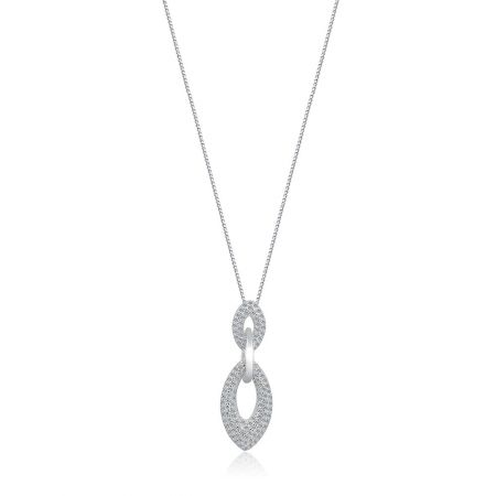 Collar con colgante de circonita cúbica en pavé de tres eslabones - Collar con colgante Tri Link Drop Pave CZ con un colgante ovalado distintivo, chapado en rodio y adornado con piedras de circonita cúbica brillantes.