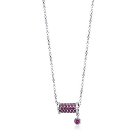 Elegance Cylinder Drop Pink Zirconium Necklace Pendant - Elegance Cylinder Drop Pink Zirconium Necklace Pendant featuring a silver chain and a pendant with pink and clear gemstones.