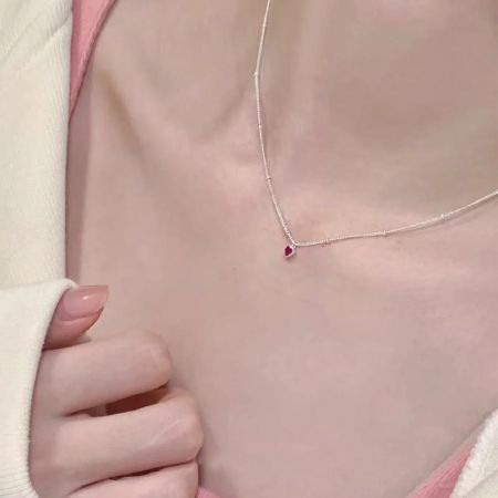 Sterling silver necklace with a lovely pink heart-shaped zircon pendant.