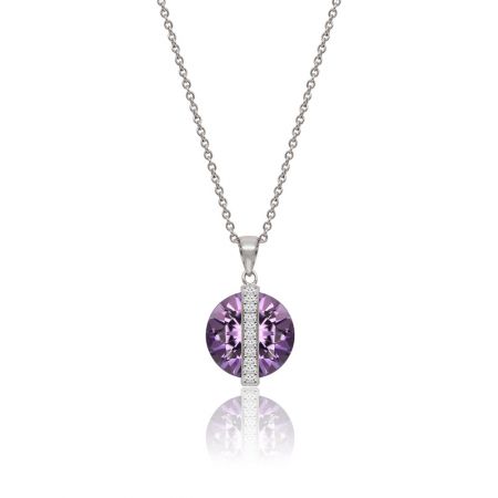 Collar del Universo Estrellado - El collar del Universo Estrellado presenta una cadena chapada en rodio y un colgante de zirconio cúbico violeta brillante rodeado por un halo de piedras blancas.