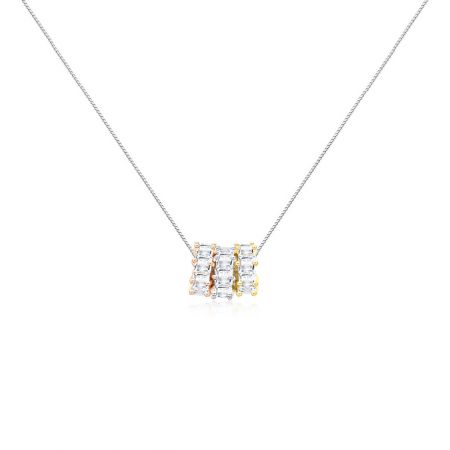 3pcs Zirconia Circles Necklace - Close-up of the 3pcs Zirconia Circles Necklace, highlighting the intricate three-tone plating and sparkling white cubic zirconia stones.