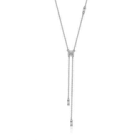 Detailed view of the Silver Mini CZ Stone Drop Necklace, highlighting the two-strand chain design.