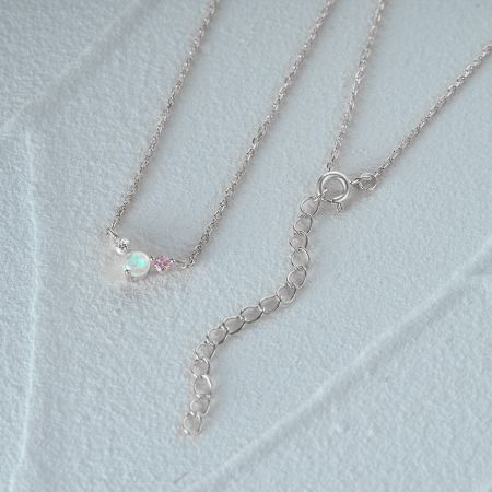 The sterling silver finish option for the opal and CZ necklace set, displayed on a white background.