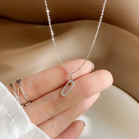 The 925 sterling silver oval CZ zircon pendant necklace in a classic silver finish.