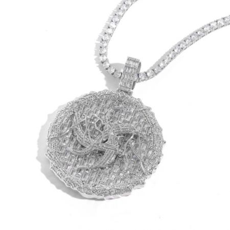 Customizable Cubic Zirconia Name Necklace - A luxurious custom hip hop pendant necklace, featuring an intricate silver design encrusted with brilliant cubic zirconia stones, crafted by JR Fashion Accessories.