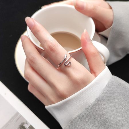 Imagen de estilo de vida del moderno anillo de serpiente de plata 925 unisex, perfecto como regalo simbólico de joyería espiritual.