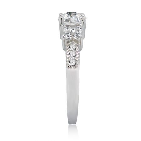 Side profile of the Dreamy Bridal Ring, highlighting the intricate milgrain detailing along the band.