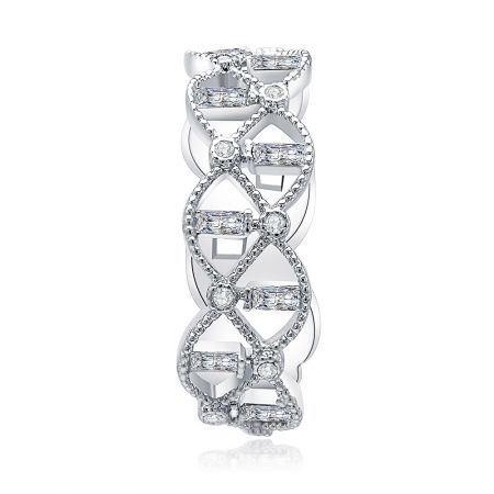 Victoria Alternating Ring - A close-up of the Victoria Alternating Ring, showcasing its intricate rhodium-plated design and sparkling cubic zirconia embellishments on a brass base.