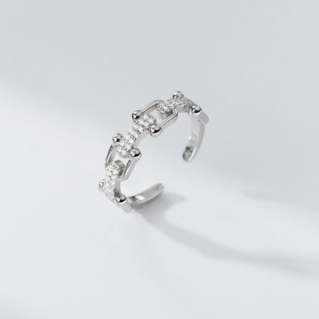 An alternative design from the 5-piece ring set, featuring a curved band with pave-set stones.