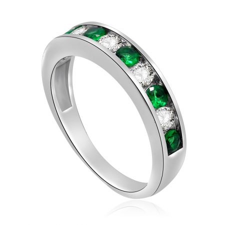 Side view of the Emerald and White Band Ring showcasing the sparkling alternating gemstones.