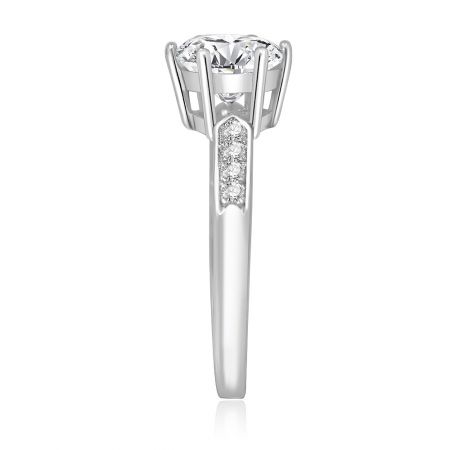 An angled shot of the 6 Claws Solitaire Ring, highlighting the stunning brilliance of the central cubic zirconia stone.