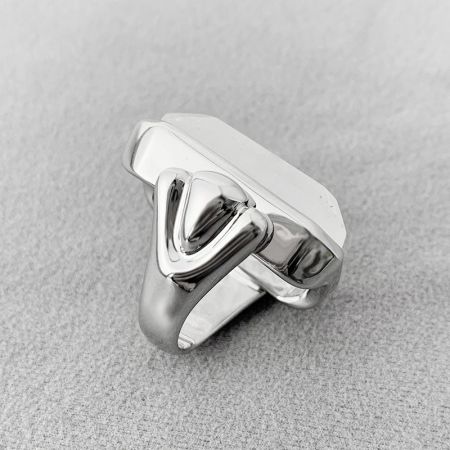 A silver ring showcasing a distinctive split-band V-shape design.