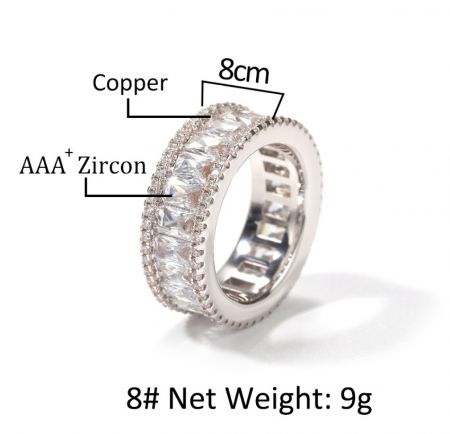 Close-up detail of the silver Iced Out Baguette Ring with AAA+ zircon gemstones.