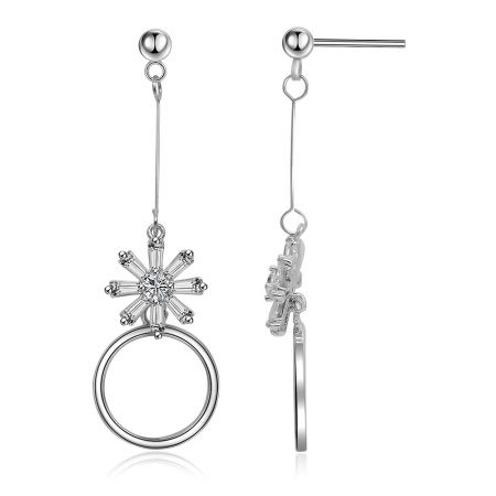 A detailed side view of the Baguette Cluster CZ Dangle Earrings, showcasing the intricate crystal setting.