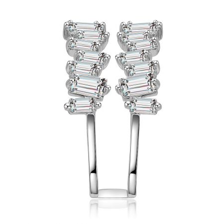Silver earrings with a staggered arrangement of five rectangular gemstones, reflecting the ring's modern aesthetic.