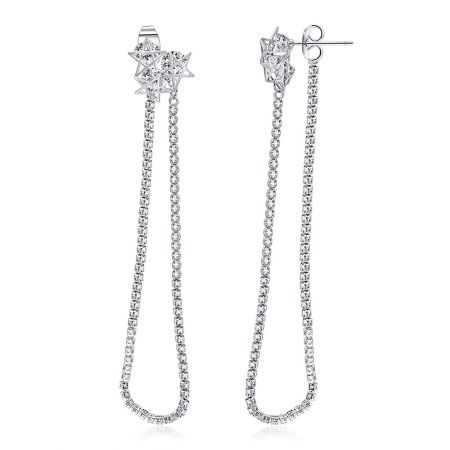 Side view of the Triple Star Dangle Earrings showcasing the chain-like drops with cubic zirconia.