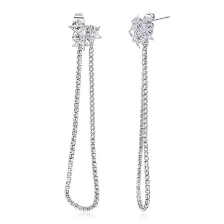 Close-up detail of the Triple Star Drop Earrings showing the post-back closure and intricate stone setting.