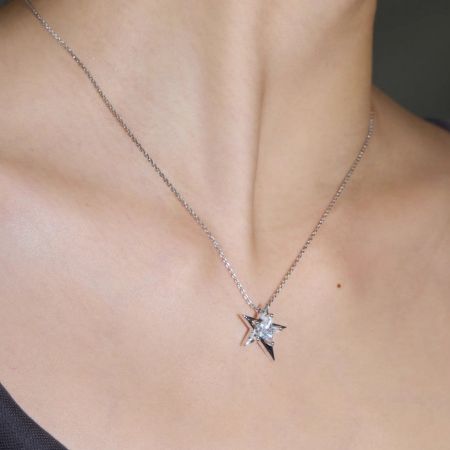 Full view of the 45cm sterling silver star necklace.