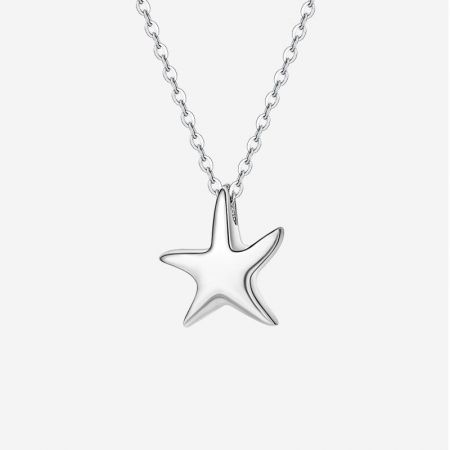 Collar con colgante de estrella de mar tropical de plata esterlina 925 - Un primer plano de un collar con colgante de plata esterlina 925 con un encantador colgante de estrella de mar tropical, parte de un conjunto de cinco piezas.