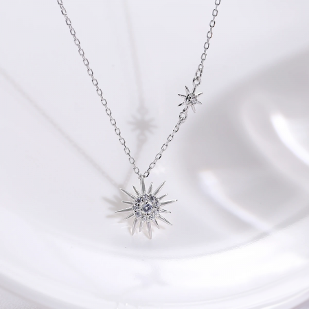 The starburst necklace displayed as part of a matching jewelry set with earrings.