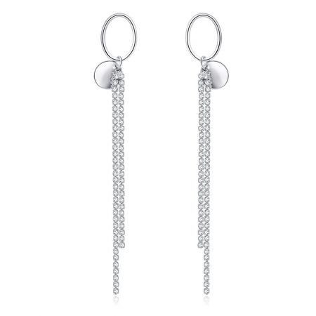 Waterfall Crystal Drop Earrings - A pair of Waterfall Crystal Drop Earrings with shimmering tassel-like chains made of small, clear Czech crystals.