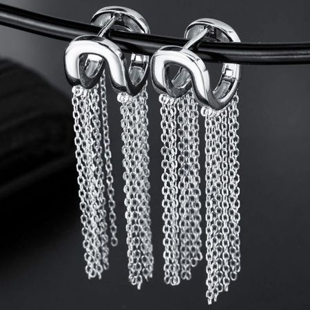 S925 Sterling Zilveren Korte en Lange Kettingtassel U-Vormige Oorbellen (Set van 5 Paren) - Een close-up van de S925 Sterling Zilveren Korte en Lange Kettingtassel U-Vormige Oorbellen, met een glanzende afwerking en modern ontwerp.