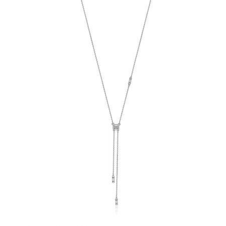 Silver Mini CZ Stone Drop Necklace - Elegant Silver Mini CZ Stone Drop Necklace with a delicate tassel pendant, rhodium-plated for a brilliant shine.