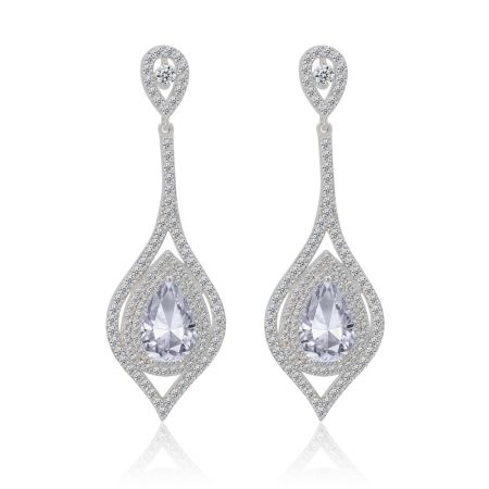 Pendientes Glamour Drop - Pendientes Glamour Drop hechos de latón chapado en rodio con un diseño de lágrima, que presentan brillantes piedras preciosas de circonita cúbica clara.